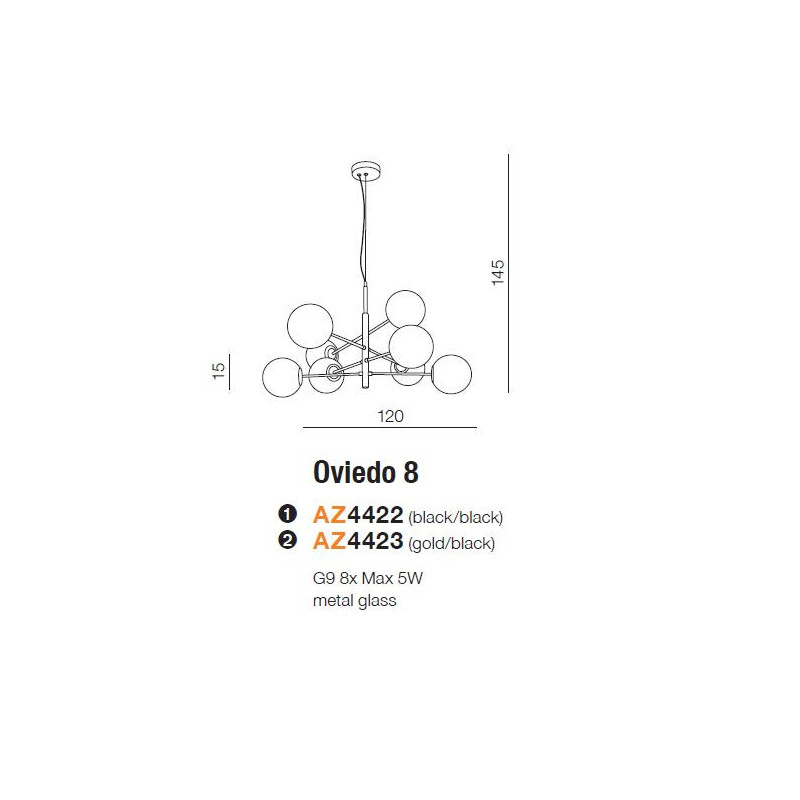 Suspension design OVIEDO 8 8xG9 - or / noir