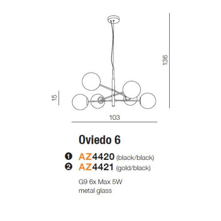 Suspension design OVIEDO 6 6xG9 - or / noir