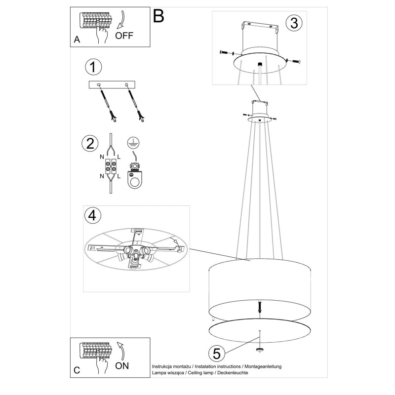 Lampe Suspendue avec abat-jour OTTO 60cm 5xE27 - noir