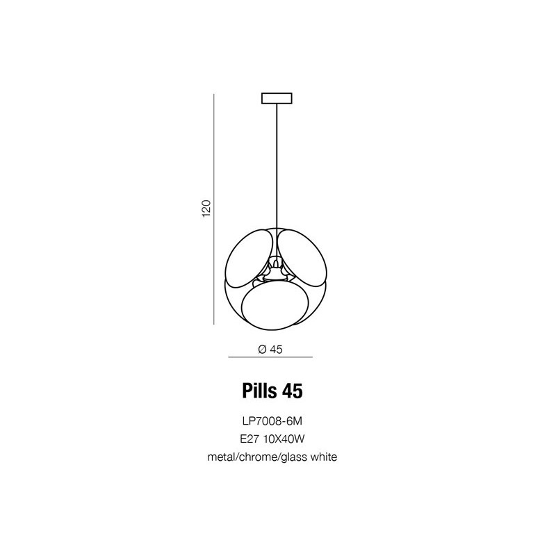 Suspension luminaire PILLS 50 E27 10x40W blanc, chrome