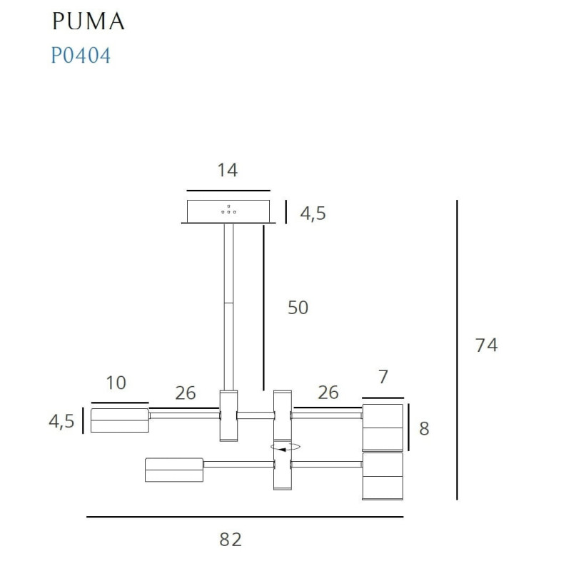 Luminaire Design suspendue PUMA LED 4x7W 3000K - noir / or