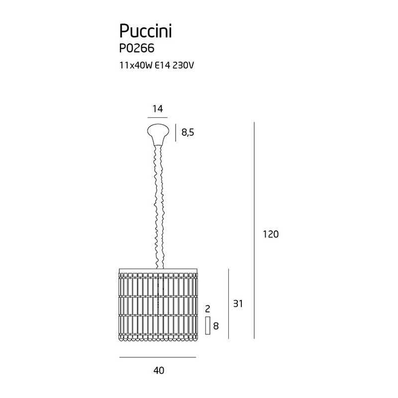 Lampe suspendue PUCCINI 11xE14 - chrome / transparent Cristal