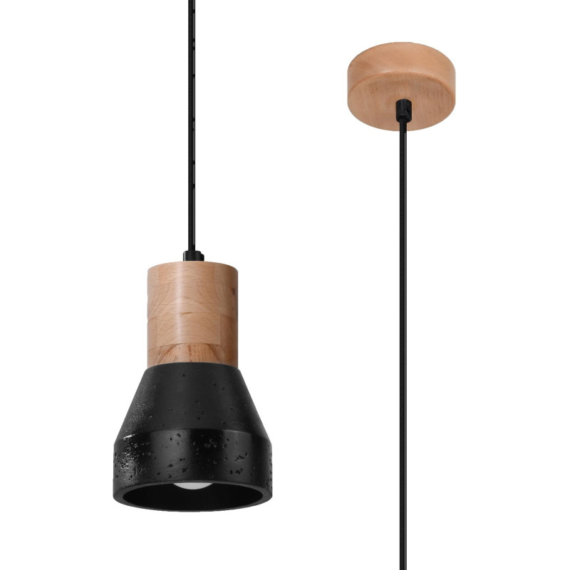 Luminaire Industriel Suspension QUBIC E27 - noir / bois