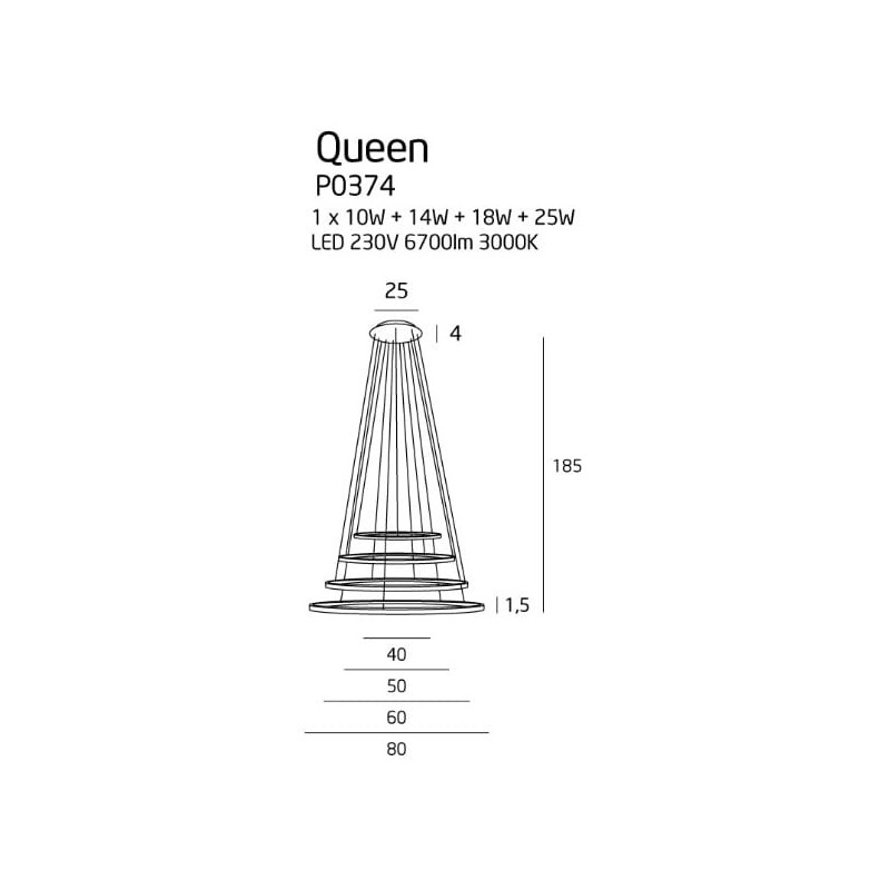 Lampe Design suspendue QUEEN LED 67W 3000K DIM - chrome