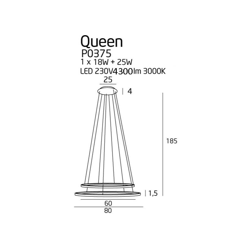 Lampe Design suspendue QUEEN LED 41W 3000K DIM - chrome