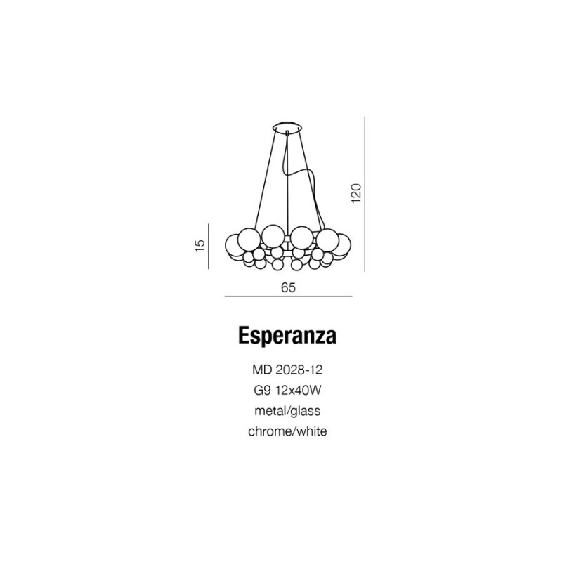 Suspension luminaire ESPERANZA G9 12x40W blanc, chrome