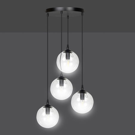 Lampe Suspendue design COSMO ROUND 4xE14 - noir / transparent