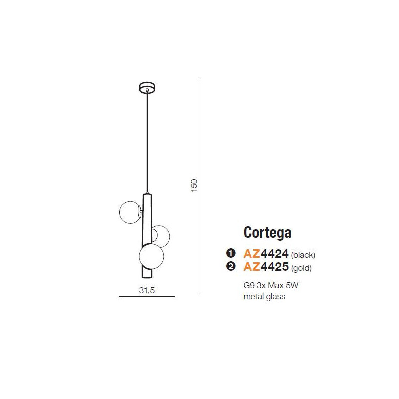 Lampe Suspendue design CORTEGA 3 3xG9 - or