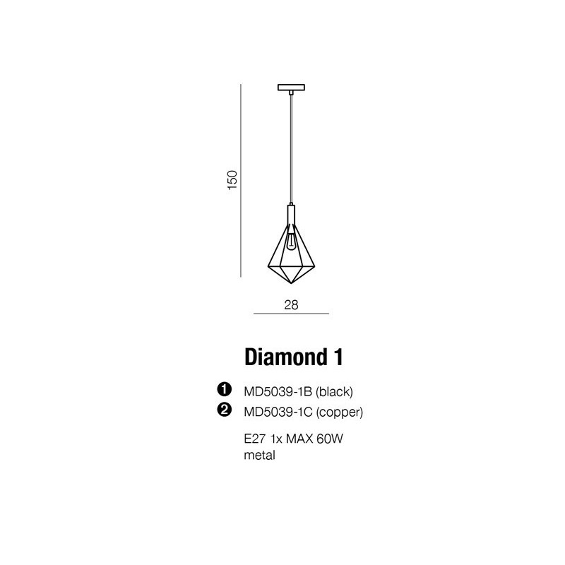 Lampe Suspendue industrielle DIAMOND E27 60W noir