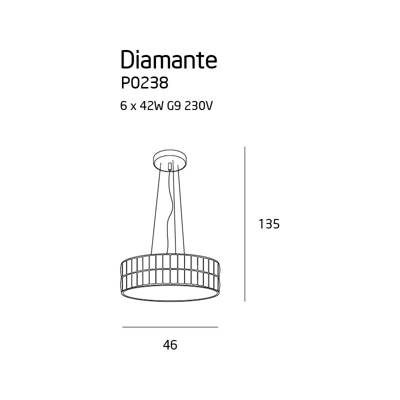 Lampe suspendue DIAMANTE 6xG9 - chrome / transparent Cristal