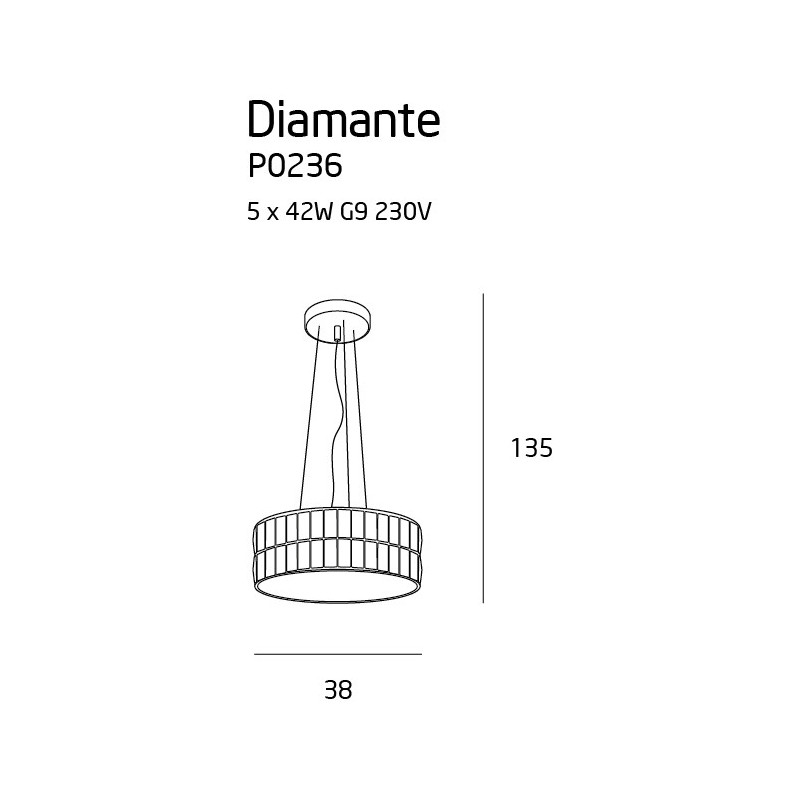 Lampe suspendue DIAMANTE 5xG9 - chrome / transparent Cristal