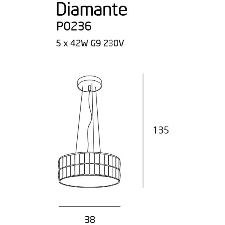 Lampe suspendue DIAMANTE 5xG9 - chrome / transparent Cristal