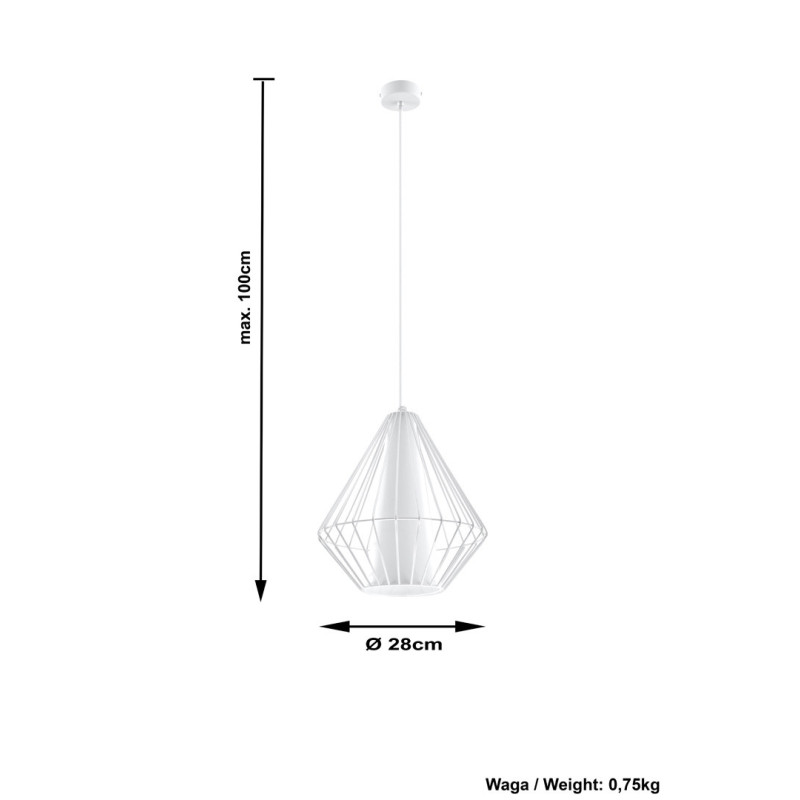 Suspension industrielle Design DEMI E27 - blanc