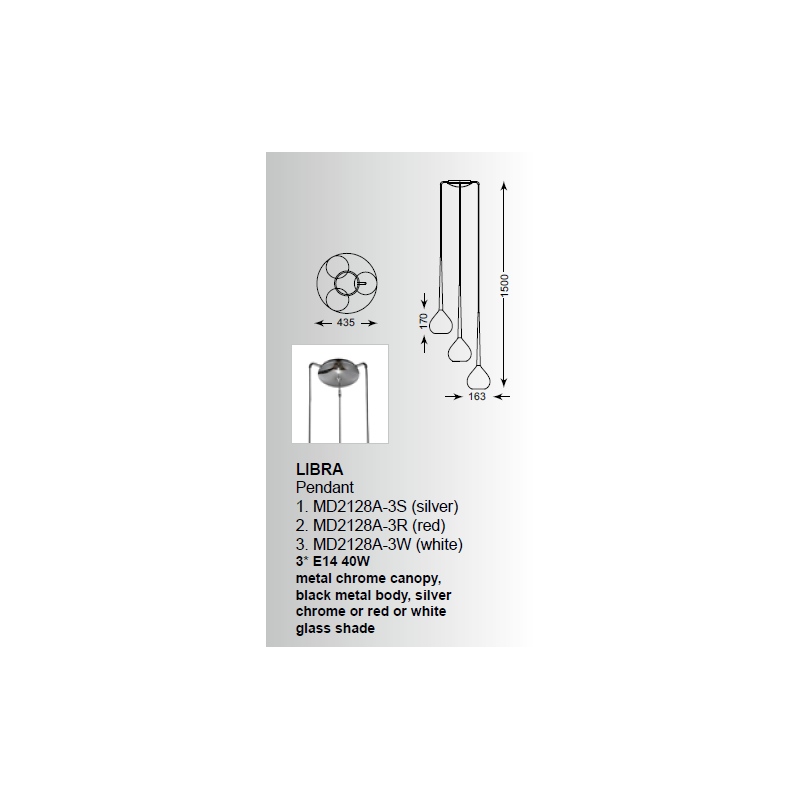 Suspension luminaire design LIBRA 3xE14 argent