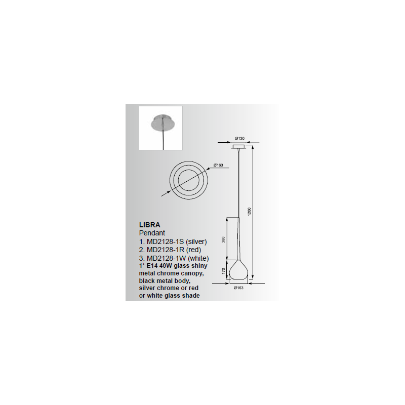 Suspension design LIBRA 1xE14 blanc