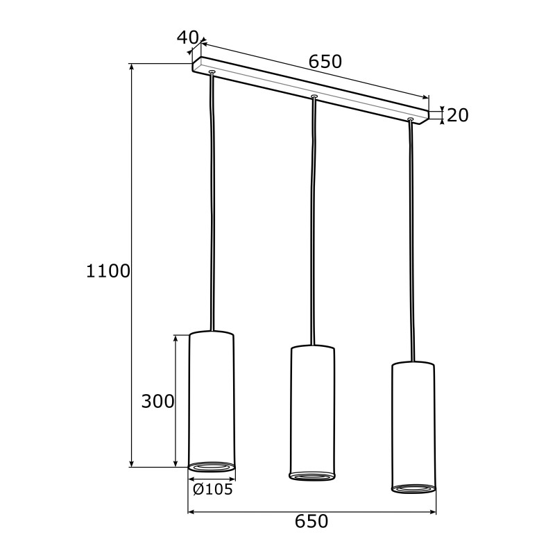 Lampe Suspendue design LINEA 3xE27 - noir / or