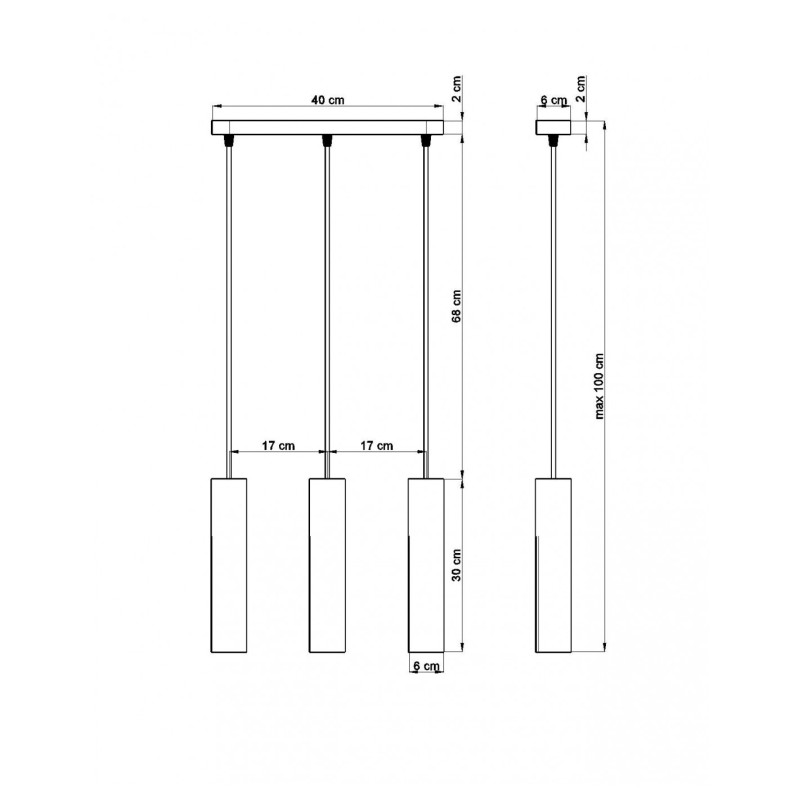 Lampe Suspendue design LINO 3 GU10 - noir / bois