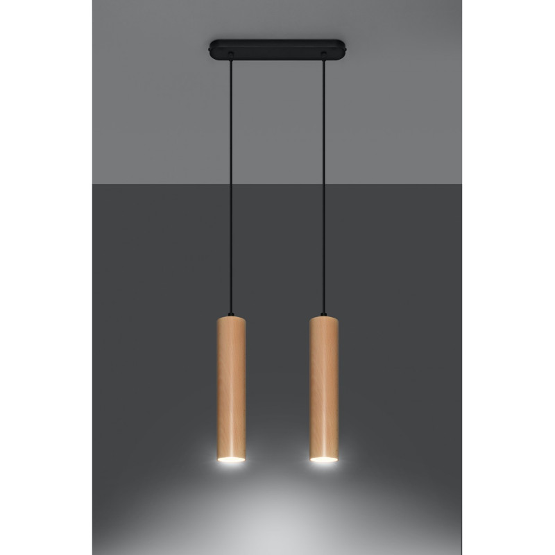 Suspension luminaire LINO 2 GU10 - noir / bois