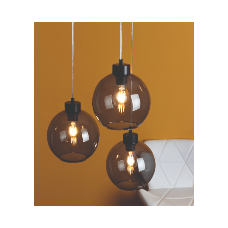 Suspension luminaire design LAGUNA bande 3xE27 - noir / fumé