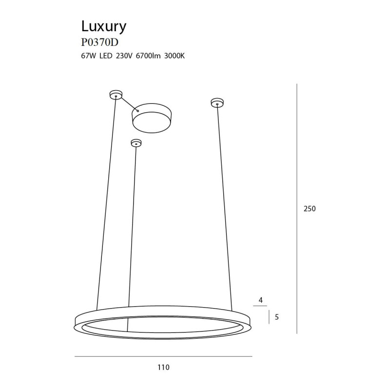 Lampe Design suspendue LUXURY LED 67W 3000K DIM - or