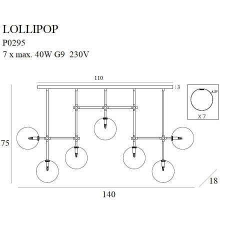 Suspension luminaire design LOLLIPOP 7xG9 - or
