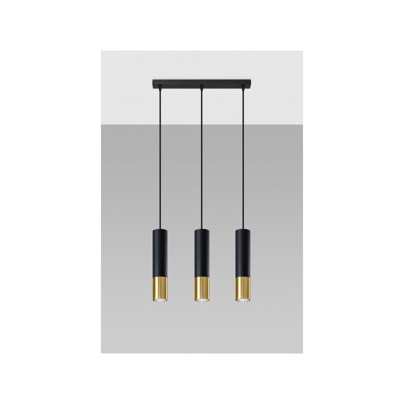 Suspension luminaire design LOOPEZ bande 3xGU10 - noir / or