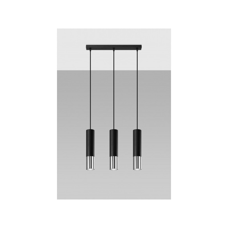 Suspension luminaire LOOPEZ bande 3xGU10 - noir / chrome