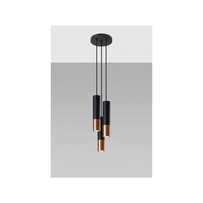 Suspension design LOOPEZ 3xGU10 - noir / cuivre