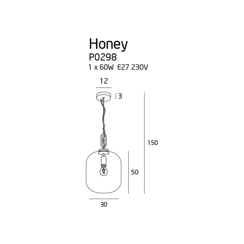 Suspension design HONEY Ø30 E27 - noir / fumé