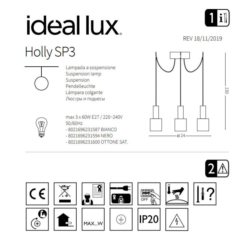 Suspension luminaire design HOLLY SP3 3xE27 - blanc