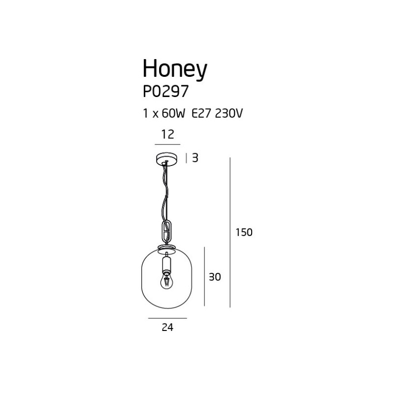 Suspension luminaire design HONEY Ø24 E27 - noir / ambre