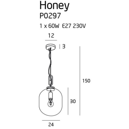 Suspension luminaire design HONEY Ø24 E27 - noir / ambre