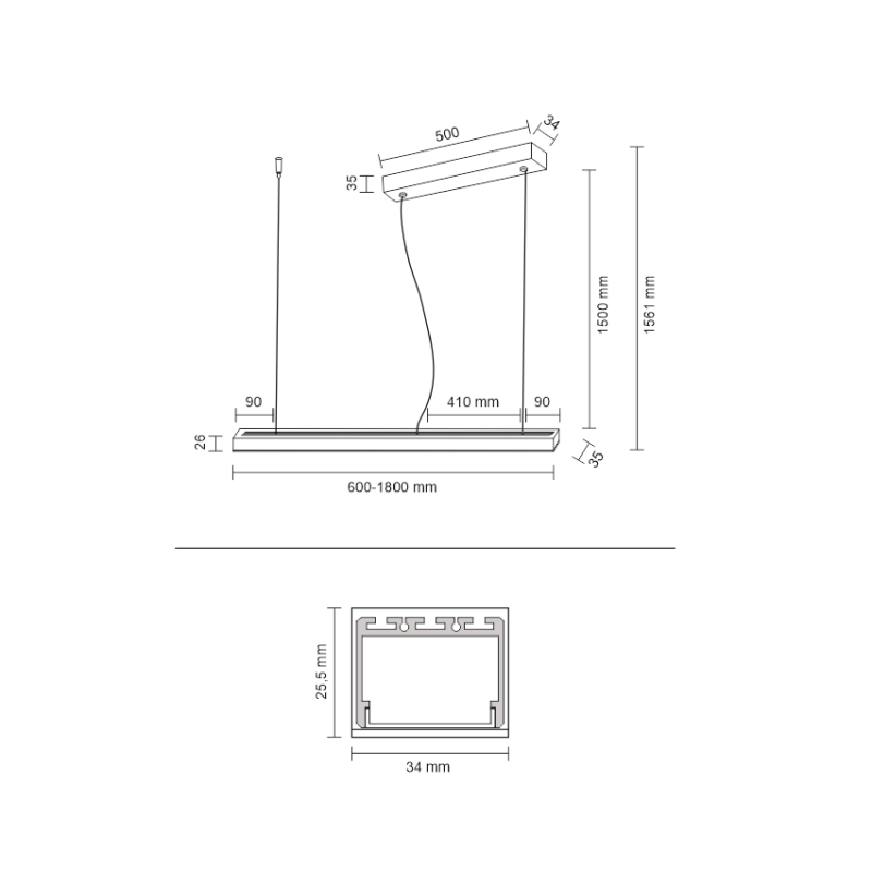 Lampe Design suspendue HIATE LINE 90cm LED 2x15.3W 3000K CRI98 - blanc