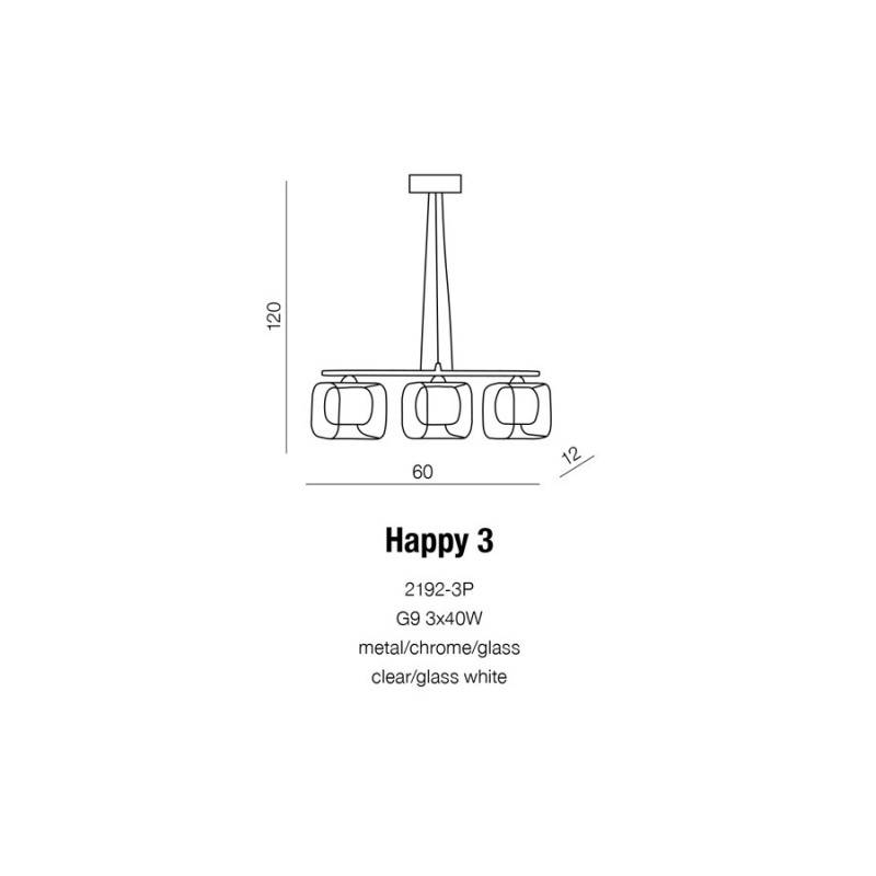 Suspension luminaire design HAPPY 3 G9 3x40W blanc, chrome, transparent