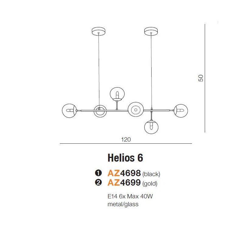 Suspension luminaire HELIOS 6 6xE14 - or