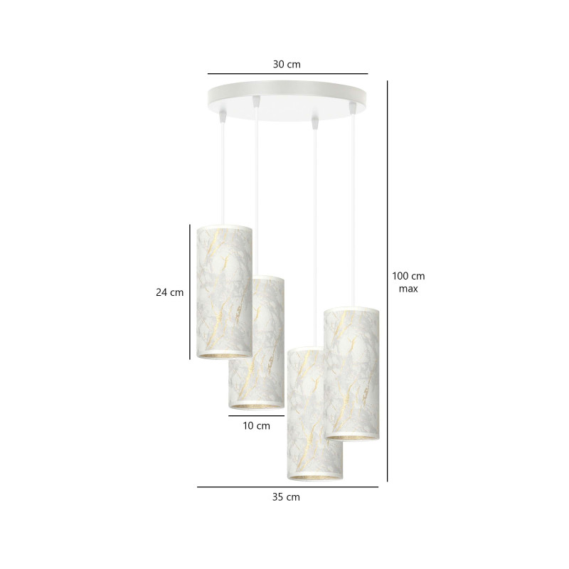 Suspension design KARLI 4 WH PREMIUM MARBEL BLANC Ø35 4xE27 - blanc