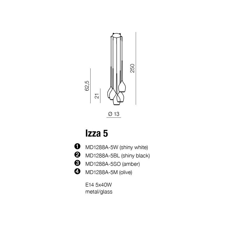 Lampe Suspendue design IZZA 5 5xE14 - blanc