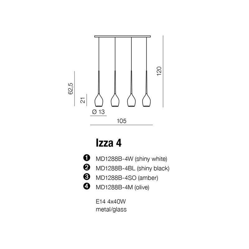 Suspension luminaire IZZA 4 4xE14 - blanc