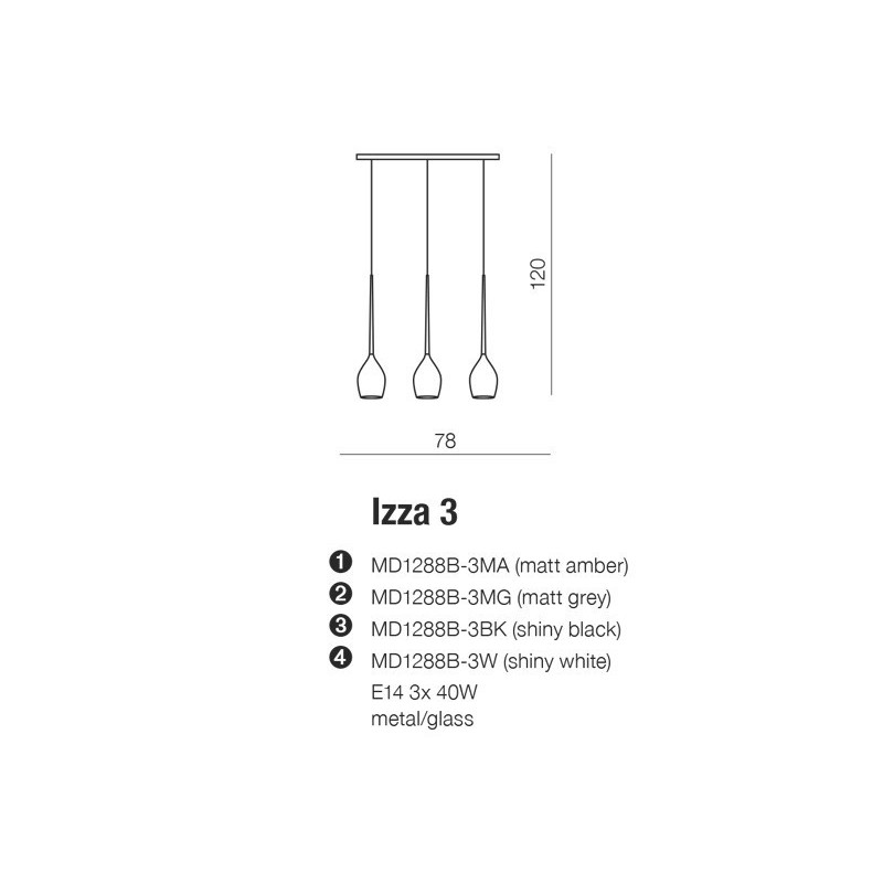 Suspension design IZZA 3 3xE14 - noir