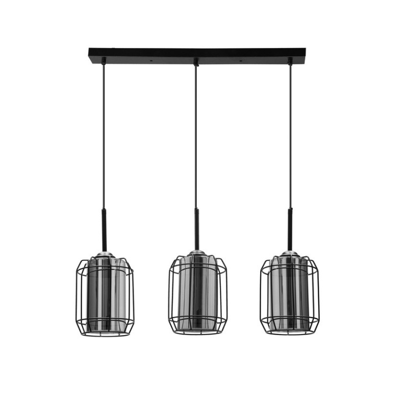 Suspension industrielle JONERA 3xE27 - noir / fumé