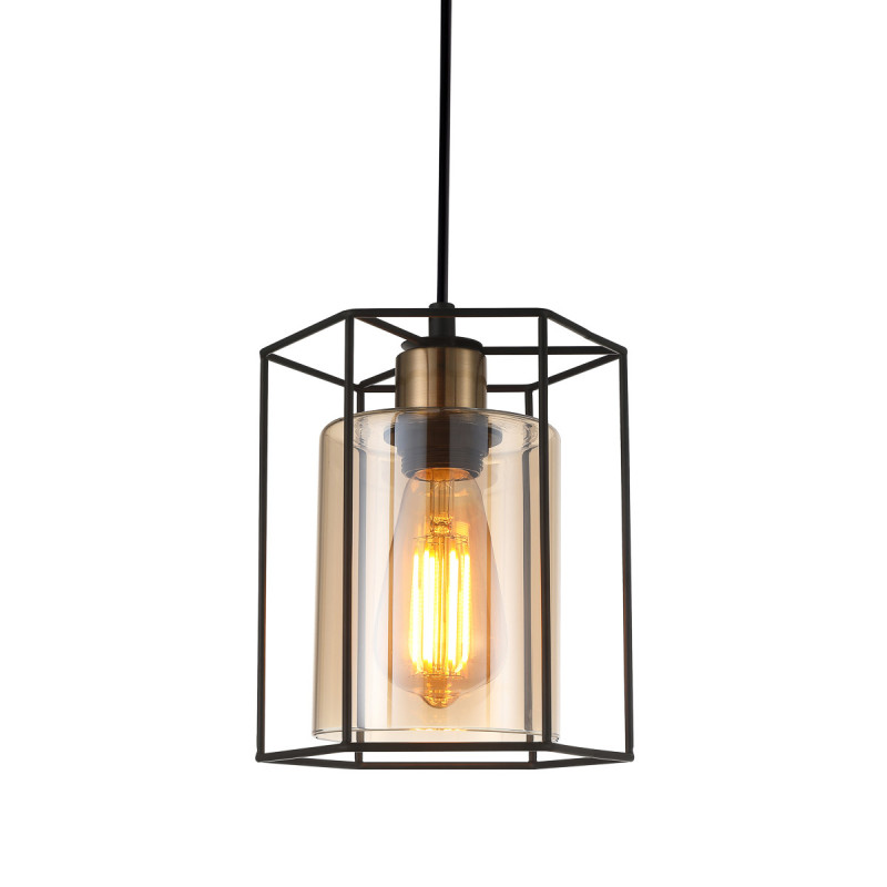 Suspension luminaire KALULA E27 - noir / ambre