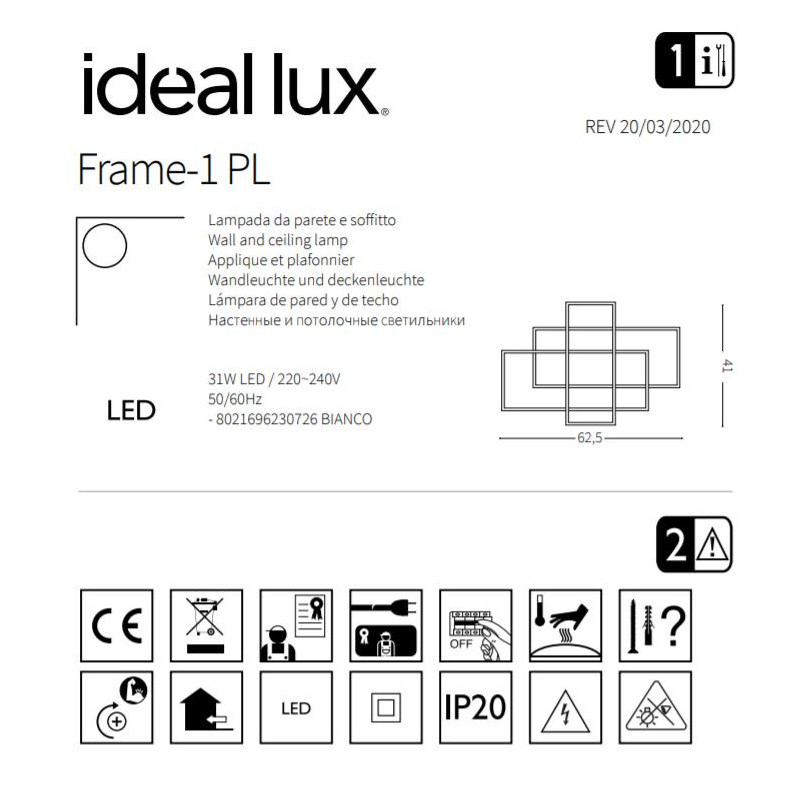 Plafonnier FRAME-1 PL LED 31W 3000K - blanc 