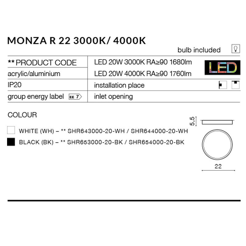 Plafonnier blanc MONZA R 22 LED 20W 4000K 