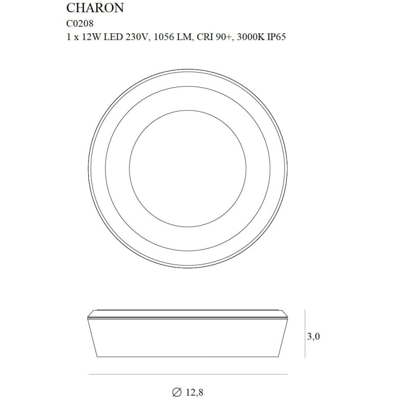 Plafonnier CHARON 12W 3000K IP65 - noir 