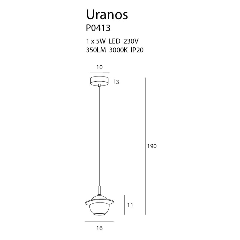 Lampe Design suspendue URANOS LED 5W 3000K - or / blanc