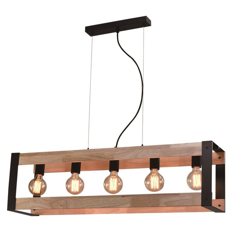 Lampe Suspendue industrielle VARNA 5xE27 - noir / bois