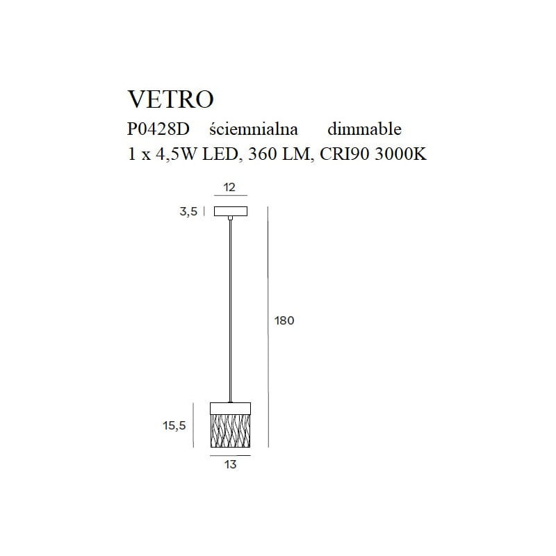 Lampe suspendue VETRO LED 4.5W 3000K - or Cristal