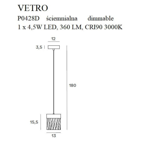 Lampe suspendue VETRO LED 4.5W 3000K - or Cristal