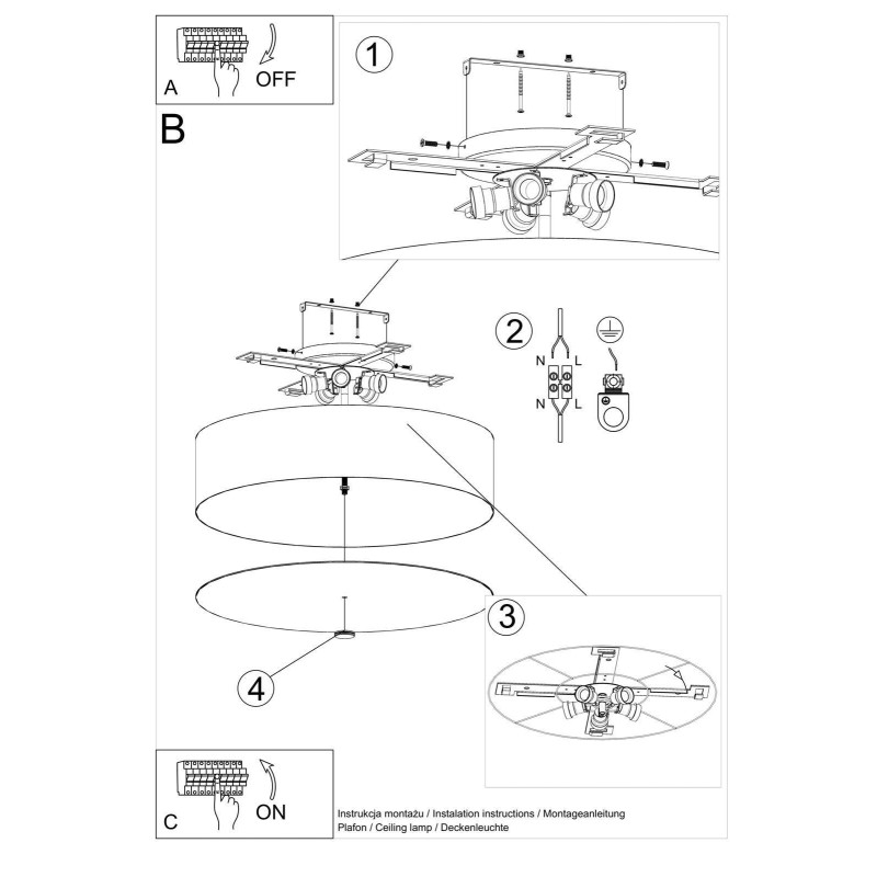 Le plafonnier SKALA 90cm 6xE27 - blanc 