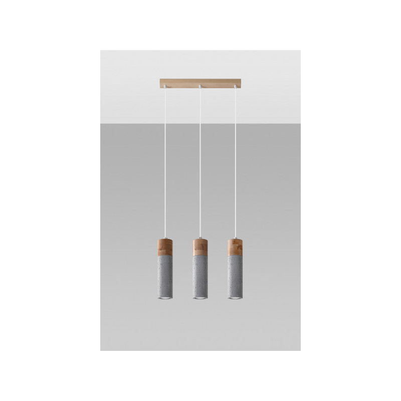 Suspension design ZANE 3xGU10 - gris / bois